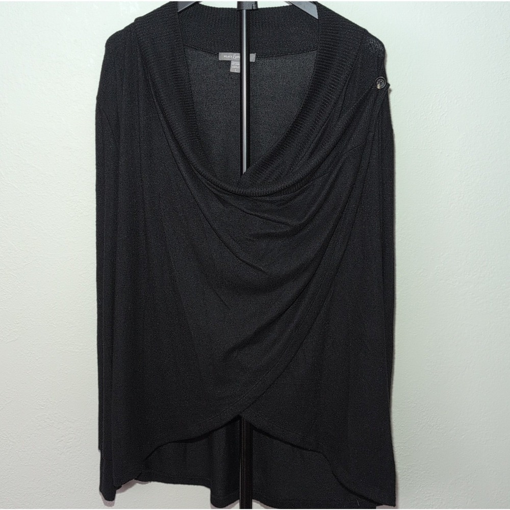 Peace & Pearls Black Knit Wrap Cardigan Sweater Button Cowl Neck Women L